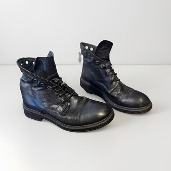 The Shoe Box Leather Combat Boots Women's 6 Bronze Blue Skull Head Punk Goth UK - Picture 1 of 9
